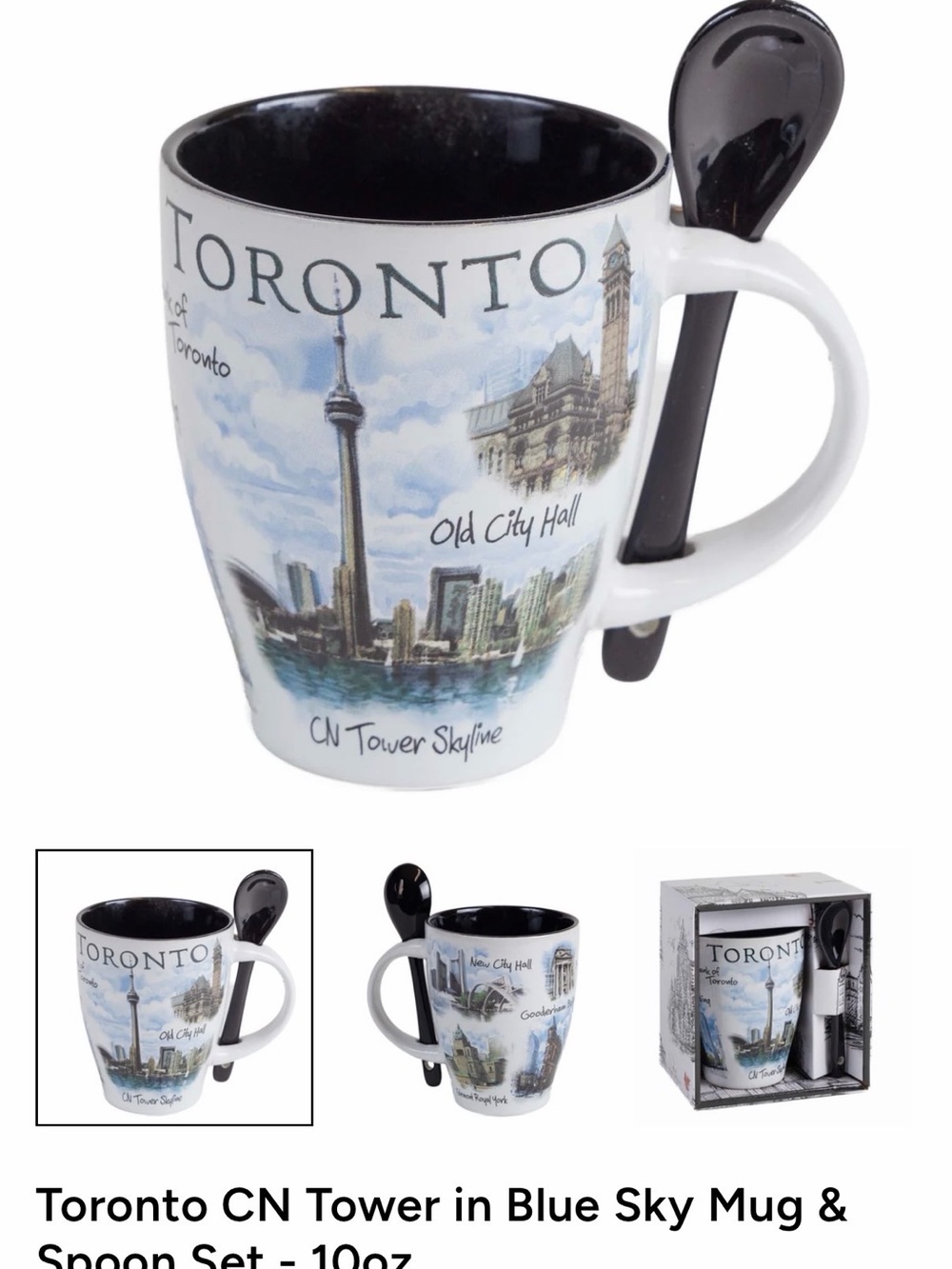 NEW Toronto CN Tower mug & spoon set features illustrated Toronto landmarks - Picture 2 of 3